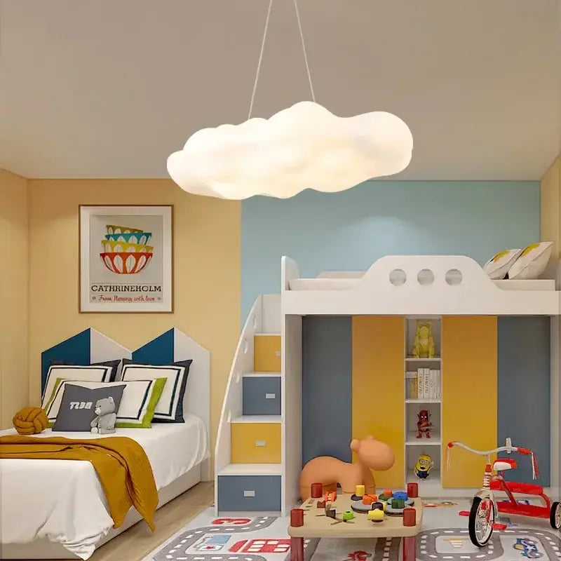 A soft glowing white cloud led ceiling chandelier pendant light from decorbites ideal for bedroom decor