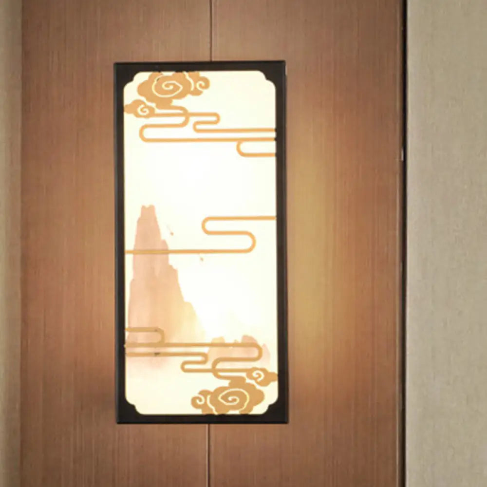 Lámpara de pared asiática con estampado de nubes para dormitorio, con 2 luces y diseño mural en forma de caja.