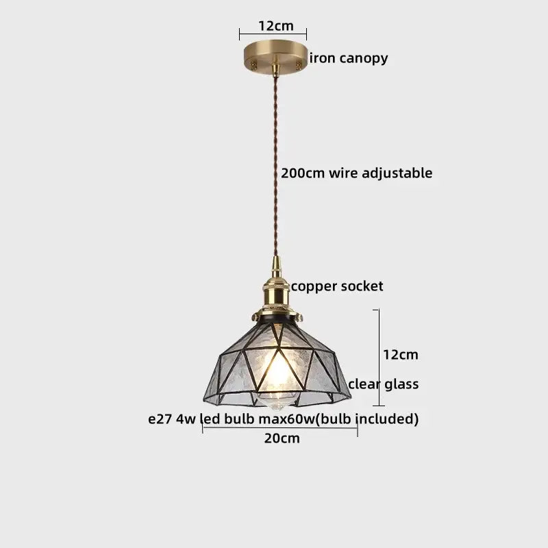Cloud patterned brass ceramic led pendant light with geometric clear glass shade and copper socket by decorbites