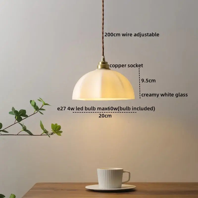 Creamy white ceramic led pendant light with copper socket and braided wire for dining room decorbites ceramic led design