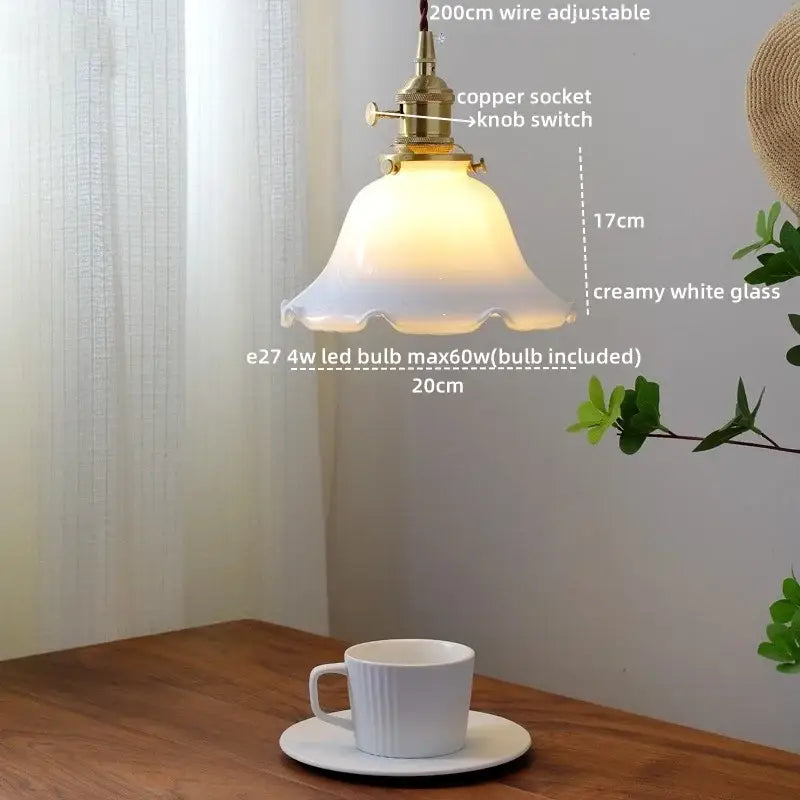 Vintage-style ceramic led pendant light with creamy white glass shade and brass finish for dining room decorbites ceramic led