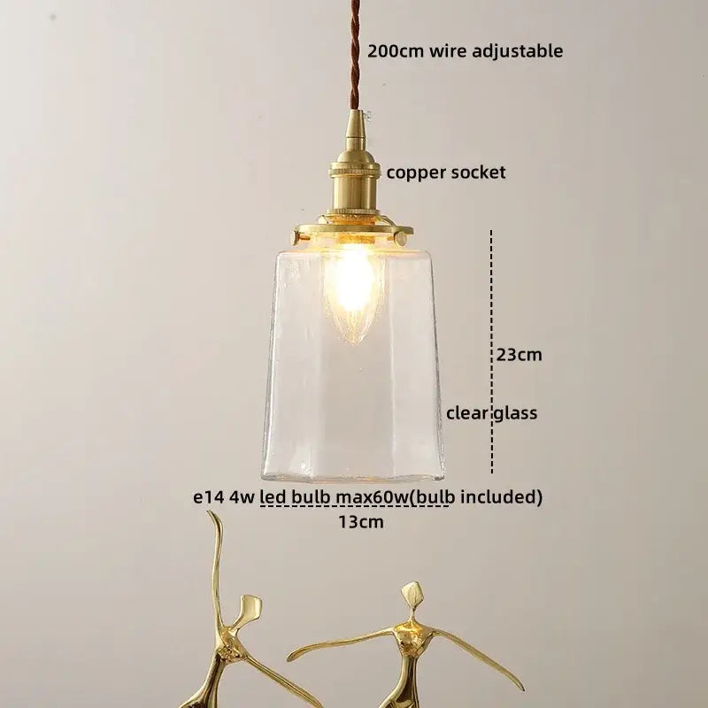 A clear glass rectangular ceramic led pendant light with brass copper socket and adjustable wire for dining room decorbites ceramic led