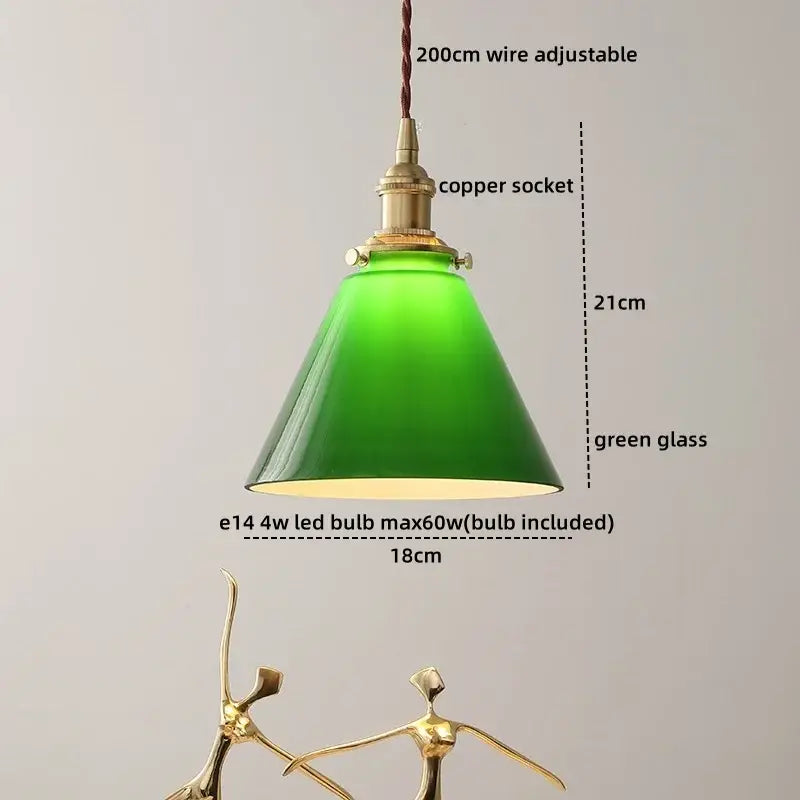 Green glass ceramic led pendant light with brass copper socket and adjustable wire for dining room decorbites ceramic led