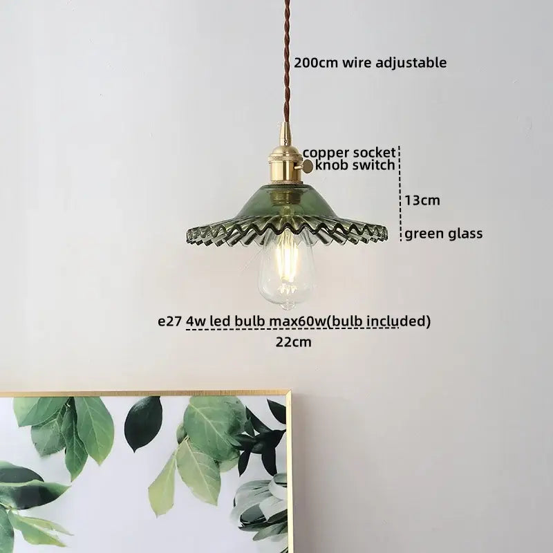 Green glass decorbites ceramic led pendant light with copper socket and adjustable 200cm wire for dining room decor