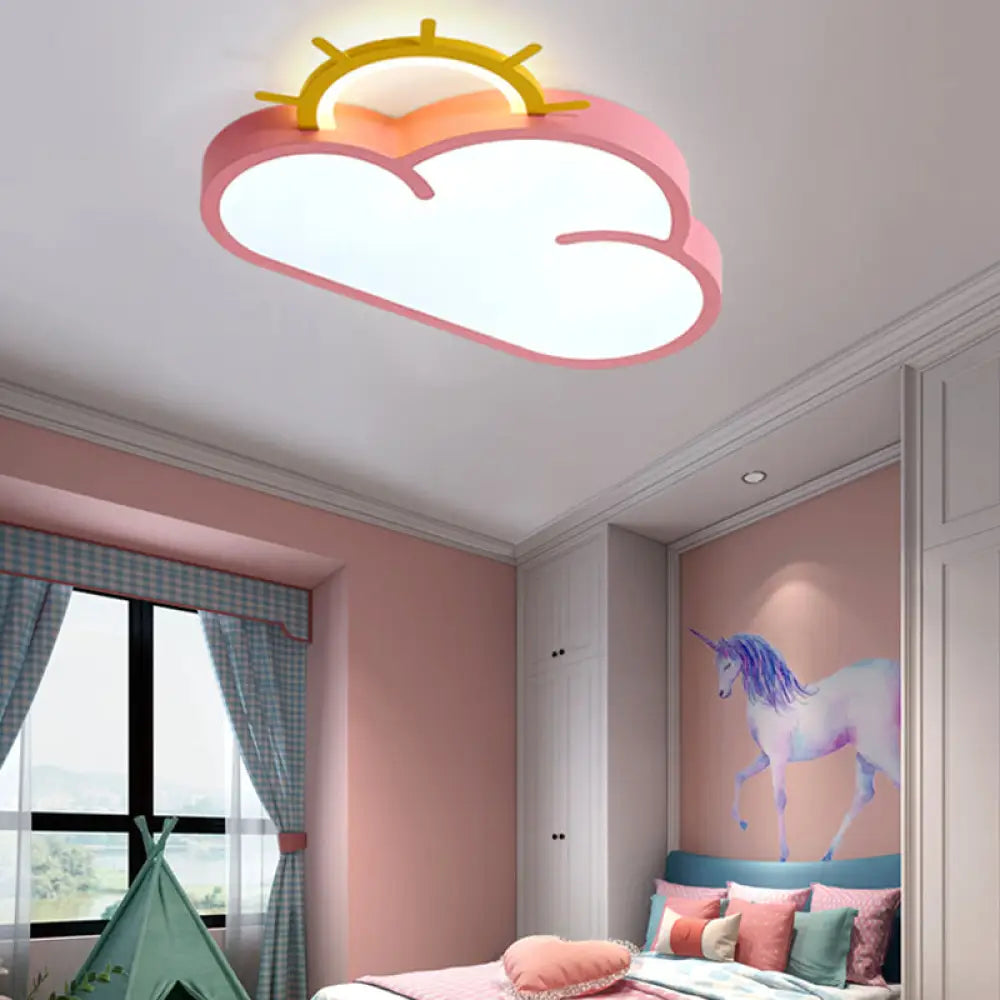DecorBites™ Cloud Shade Kids Room LED Flush Mount Ceiling Light: Cartoon Style Blue/Pink Acrylic Fixture in Warm/White Light