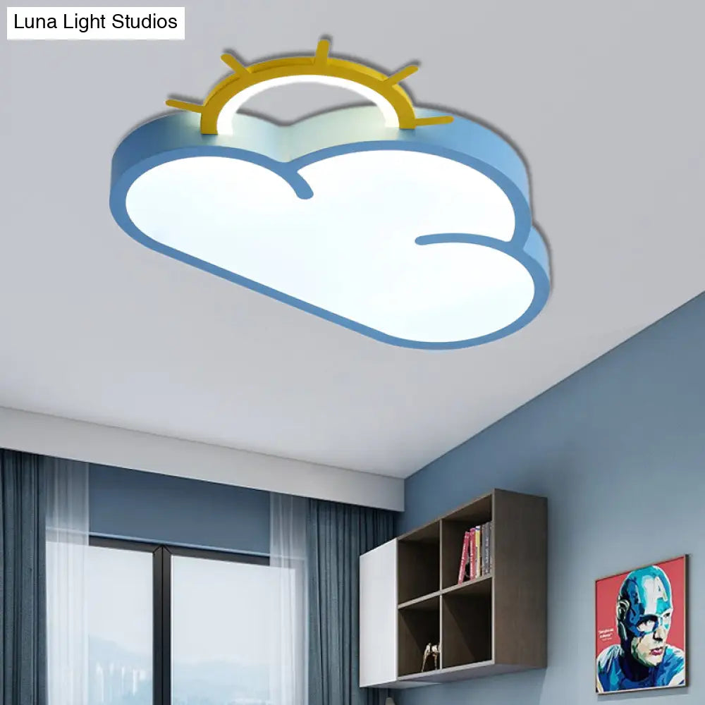 DecorBites™ Cloud Shade Kids Room LED Flush Mount Ceiling Light: Cartoon Style Blue/Pink Acrylic Fixture in Warm/White Light