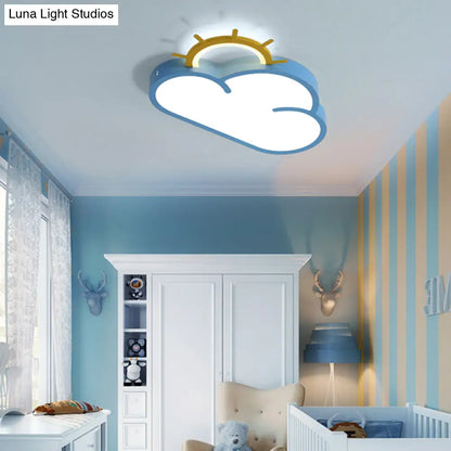 DecorBites™ Cloud Shade Kids Room LED Flush Mount Ceiling Light: Cartoon Style Blue/Pink Acrylic Fixture in Warm/White Light