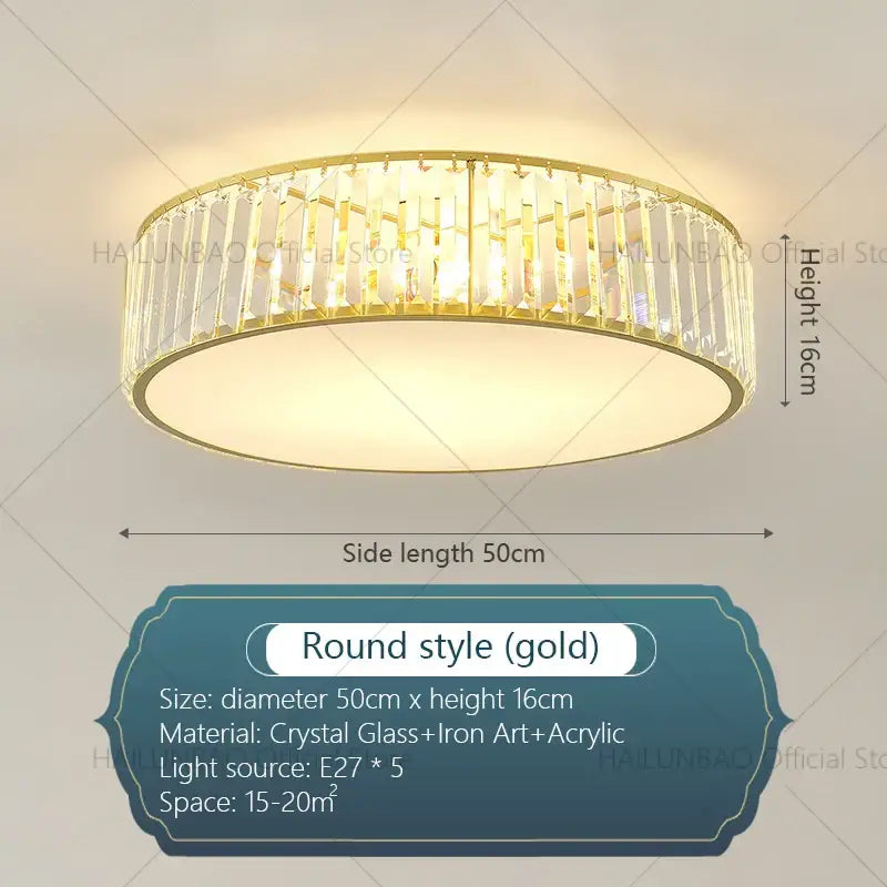 Gold-framed circular crystal zen ceiling light with vertical glass rods and acrylic accents for living room decorbites ceiling light