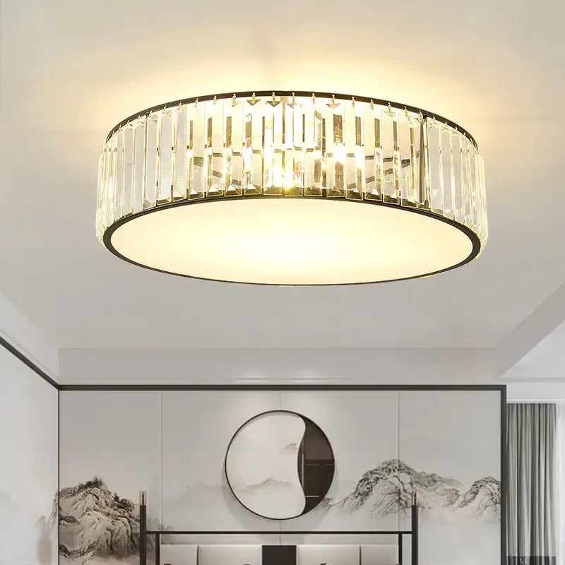 A modern cloud shaped gold crystal zen ceiling light with black metal frame and vertical prisms for living room decorbites ceiling light