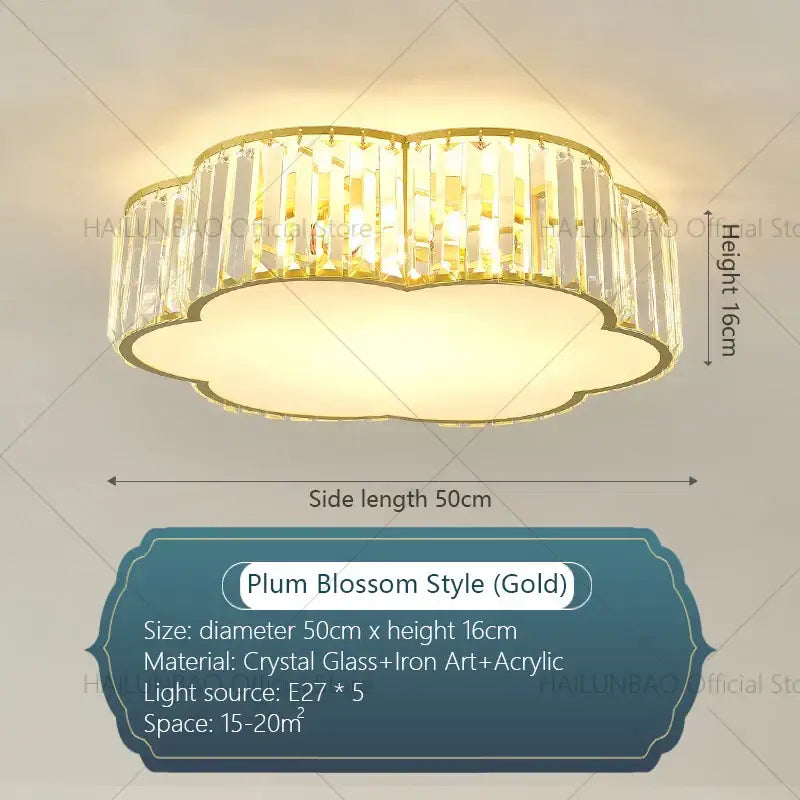 Gold-plated cloud shaped ceiling light with crystal glass acrylic plum blossom design from decorbites crystal zen ceiling collection