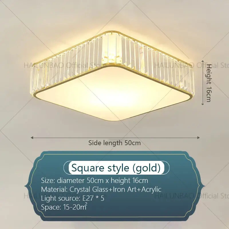 Gold square ceiling light with crystal glass and iron art accents for decorbites crystal zen ceiling in living room