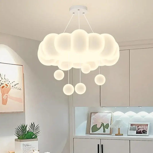Off white cloud shaped pendant light with spherical bulbs decorbites dimming pendant for elegant chandelier light decor