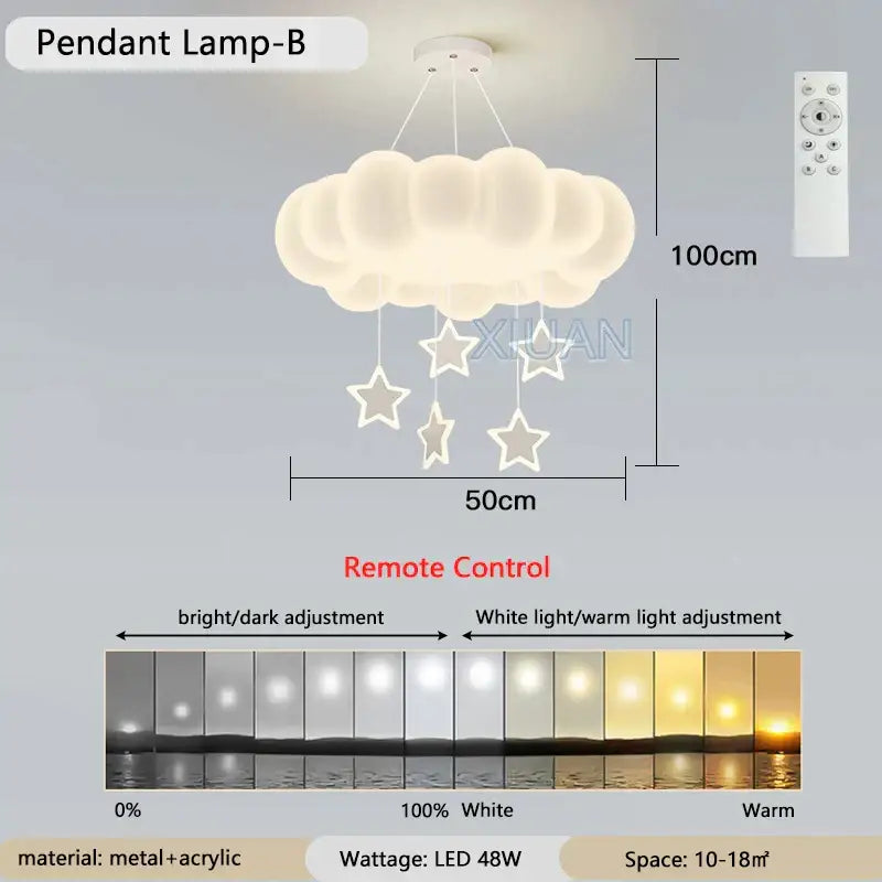 Cloud shaped off white pendant light with soft acrylic body and led star accents featuring decorbites dimming pendant