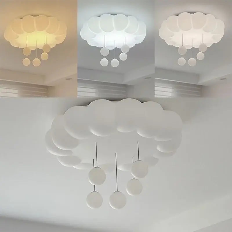Cloud shaped off white pendant light with soft translucent material and spherical bulbs for living room decorbites dimming pendant