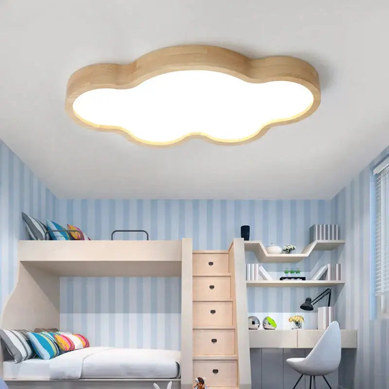 Cloud wood ceiling light with light wood finish and soft white center for children’s room decorbites ceiling light