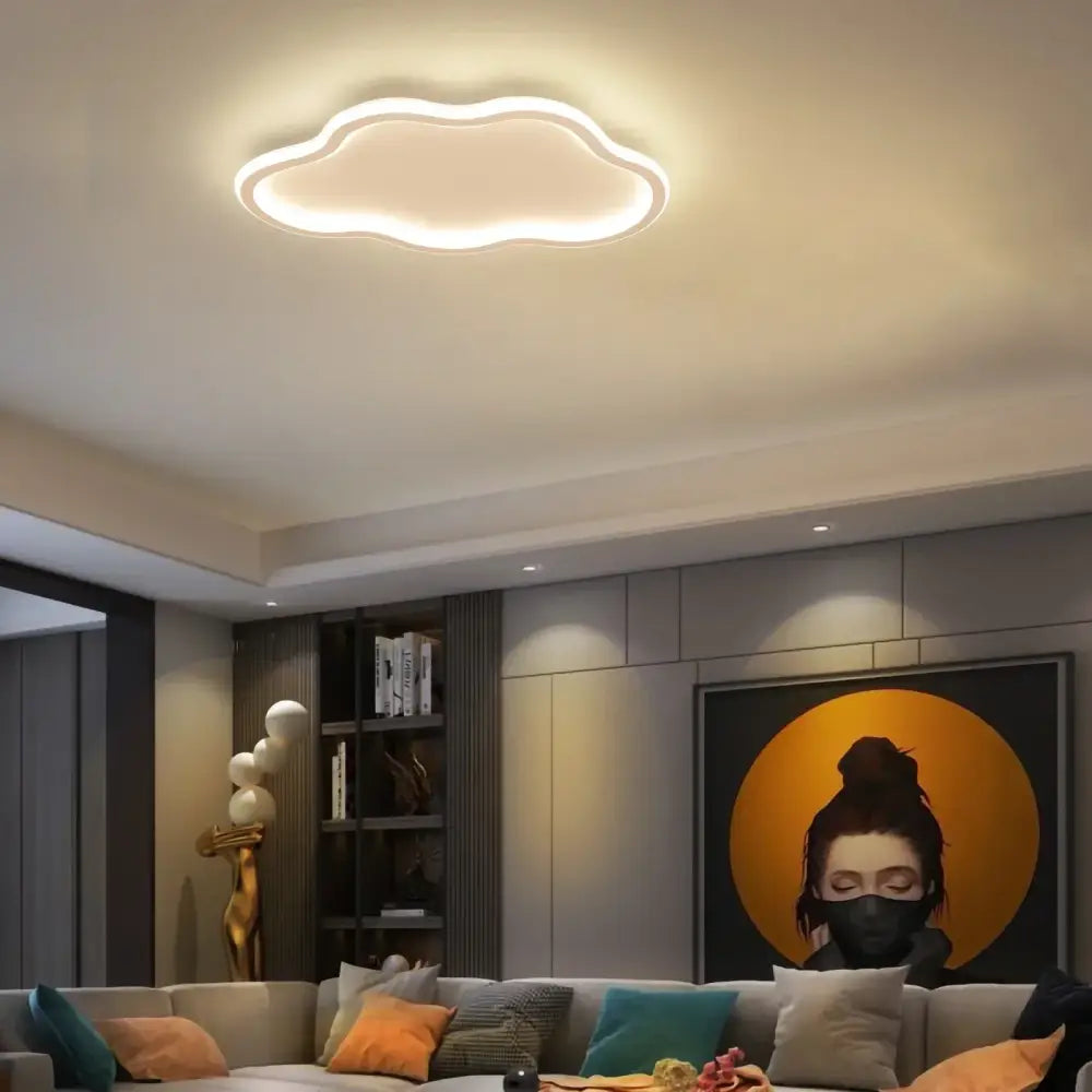 A decorbites cloudy white ceiling lamp with a sleek white frame and warm glow for kids bedroom lighting