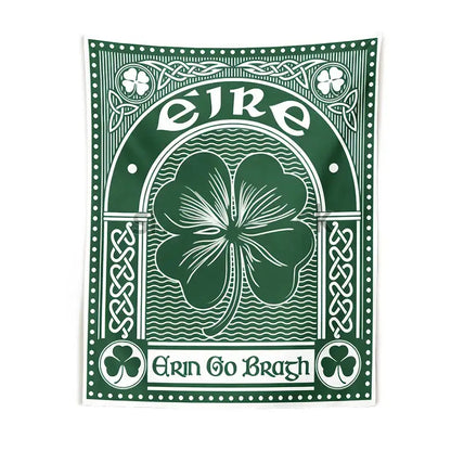 Deep green clover psychedelic gothic wall tapestry with white shamrock and celtic knotwork for bedroom decorbites decor