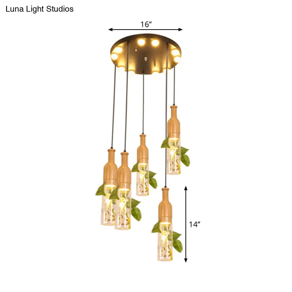 Lámpara de techo colgante tipo racimo - Lodge Black Bottle con pantallas de cristal transparente, ideal para comedor, 3/5 luces, dosel redondo/lineal