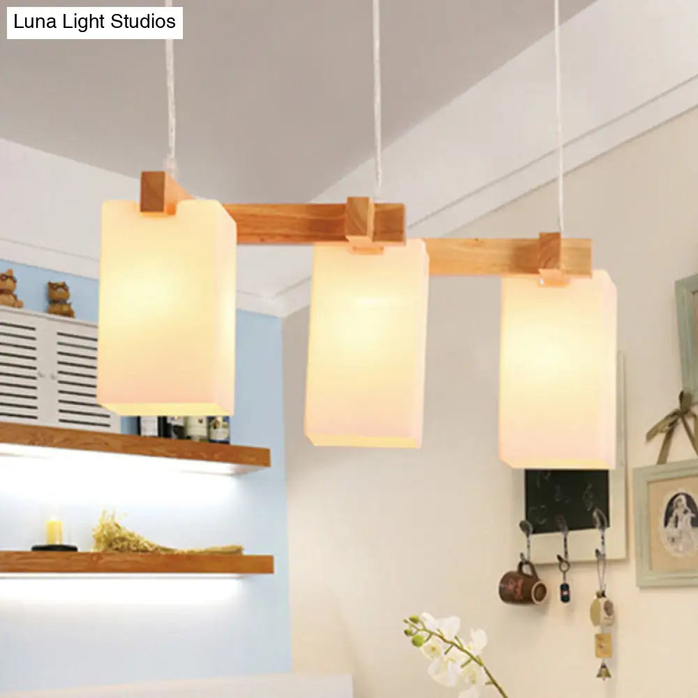 Cluster Pendant Kitchen Lamp: Elegant Wood and Glass Hanging Light with 3 Bulbs