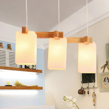 Cluster Pendant Kitchen Lamp: Elegant Wood and Glass Hanging Light with 3 Bulbs