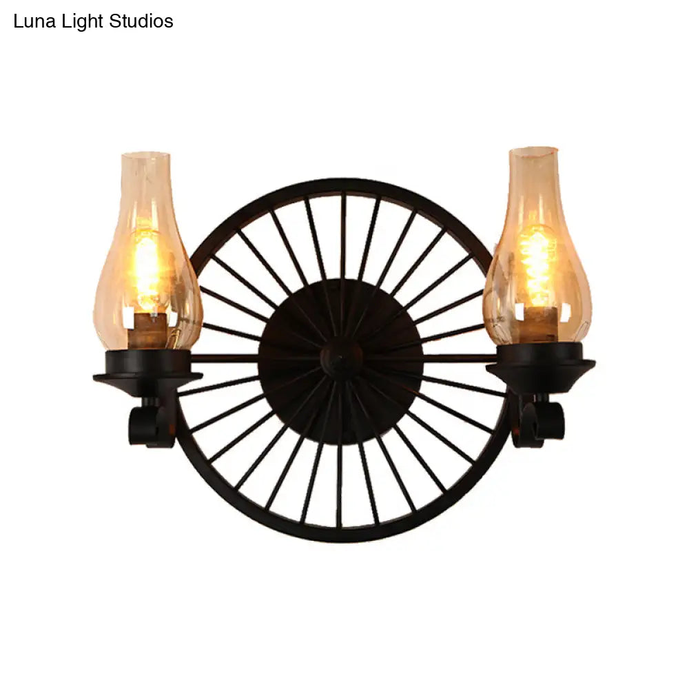 Aplique de pared de cristal ámbar costero - Lámpara de comedor con pantalla de jarrón, luz negra de media luz y diseño de rueda