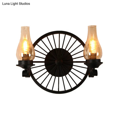 Aplique de pared de cristal ámbar costero - Lámpara de comedor con pantalla de jarrón, luz negra de media luz y diseño de rueda