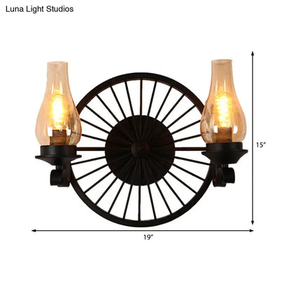 Aplique de pared de cristal ámbar costero - Lámpara de comedor con pantalla de jarrón, luz negra de media luz y diseño de rueda