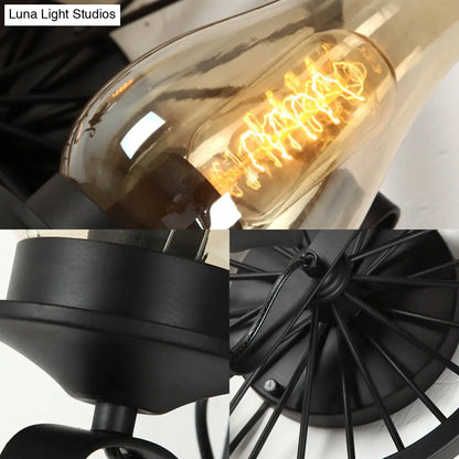 Aplique de pared de cristal ámbar costero - Lámpara de comedor con pantalla de jarrón, luz negra de media luz y diseño de rueda