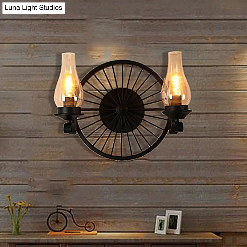 Aplique de pared de cristal ámbar costero - Lámpara de comedor con pantalla de jarrón, luz negra de media luz y diseño de rueda