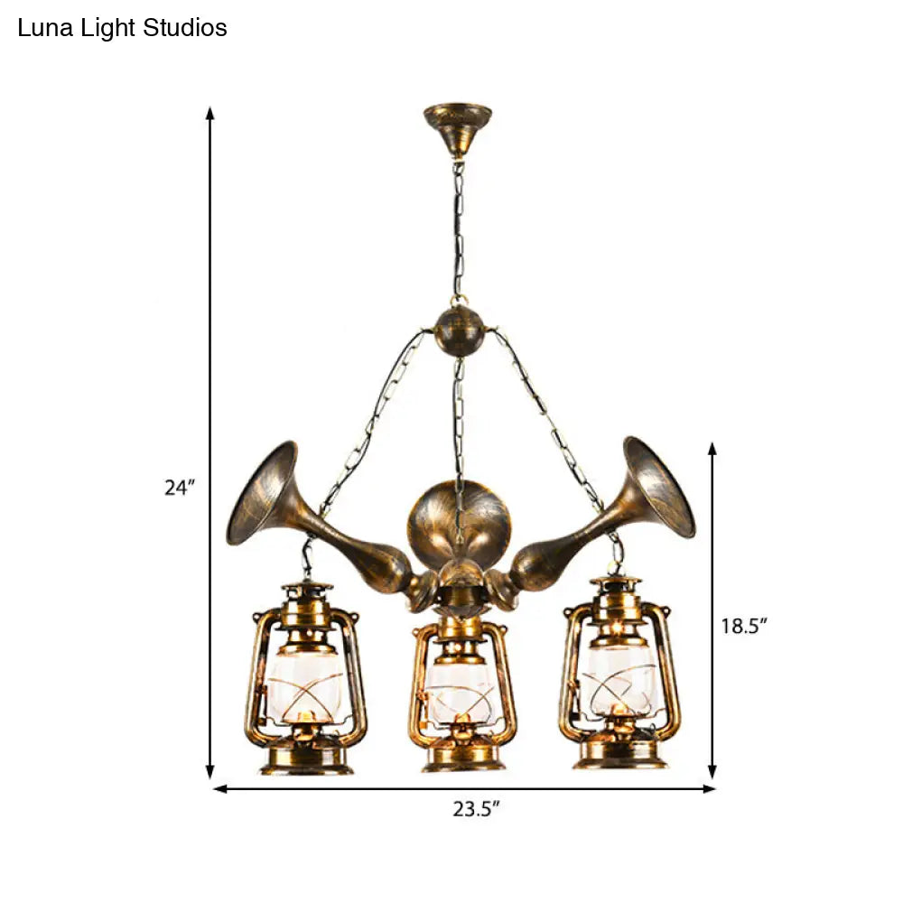 Coastal Antique Brass Lantern Shade Ceiling Lamp with Clear Glass - Dining Room Pendant Chandelier (3/5 Bulb Option)