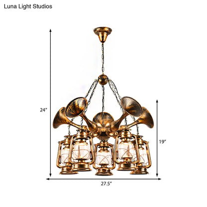 Coastal Antique Brass Lantern Shade Ceiling Lamp with Clear Glass - Dining Room Pendant Chandelier (3/5 Bulb Option)