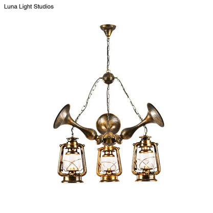 Coastal Antique Brass Lantern Shade Ceiling Lamp with Clear Glass - Dining Room Pendant Chandelier (3/5 Bulb Option)