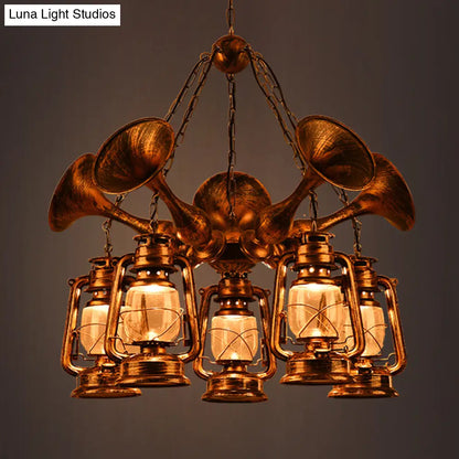 Coastal Antique Brass Lantern Shade Ceiling Lamp with Clear Glass - Dining Room Pendant Chandelier (3/5 Bulb Option)