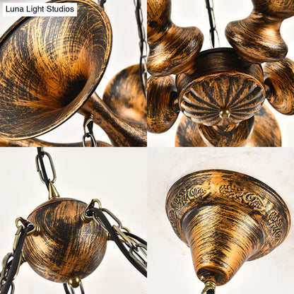 Coastal Antique Brass Lantern Shade Ceiling Lamp with Clear Glass - Dining Room Pendant Chandelier (3/5 Bulb Option)