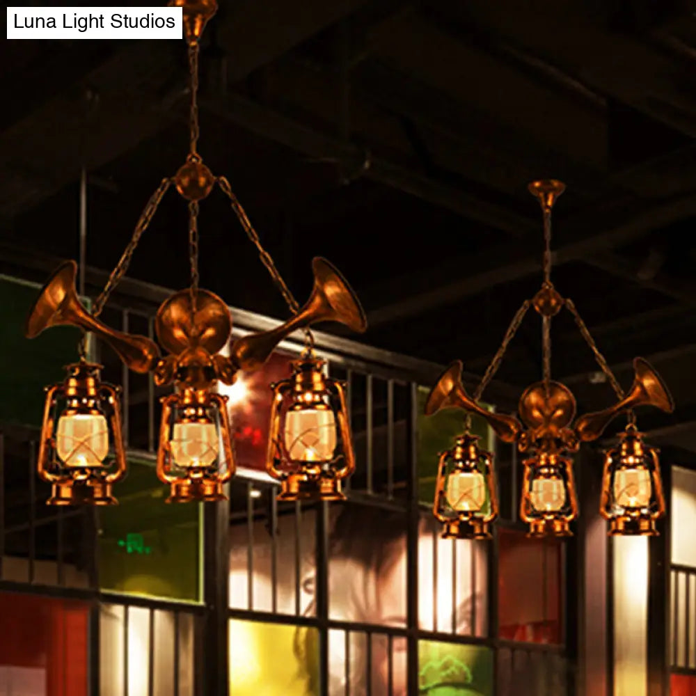 Coastal Antique Brass Lantern Shade Ceiling Lamp with Clear Glass - Dining Room Pendant Chandelier (3/5 Bulb Option)