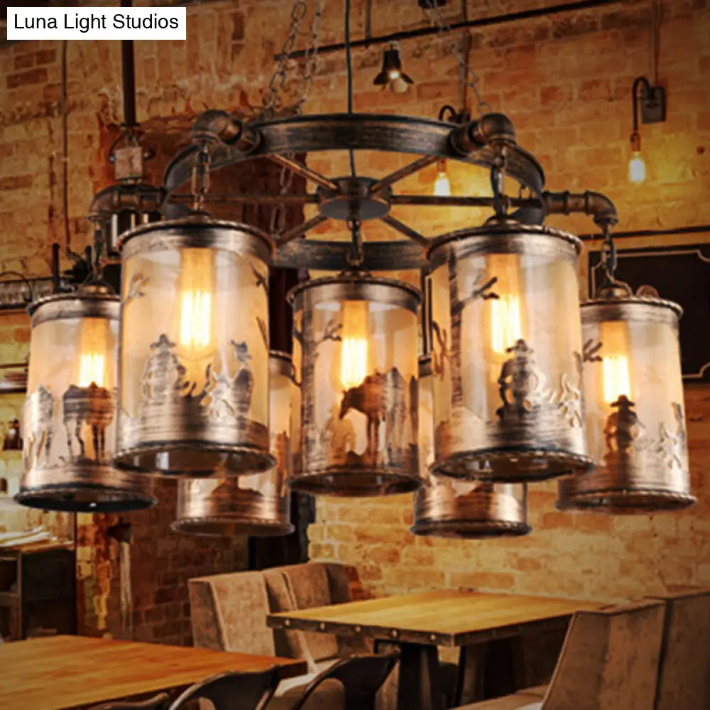 Coastal Antique Bronze Chandelier Lamp - Metal & Fabric - 5/7 Lights - Living Room Hanging Light