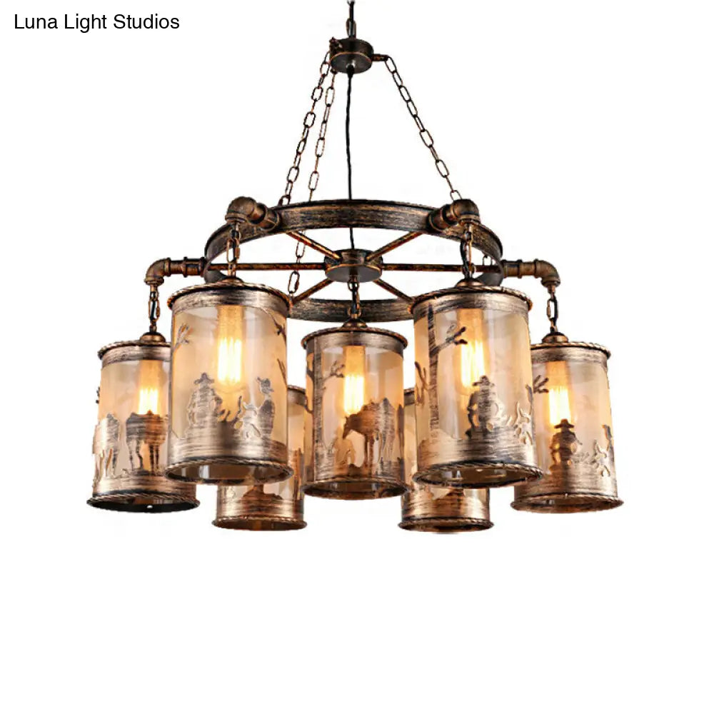 Coastal Antique Bronze Chandelier Lamp - Metal & Fabric - 5/7 Lights - Living Room Hanging Light