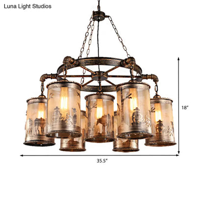 Coastal Antique Bronze Chandelier Lamp - Metal & Fabric - 5/7 Lights - Living Room Hanging Light