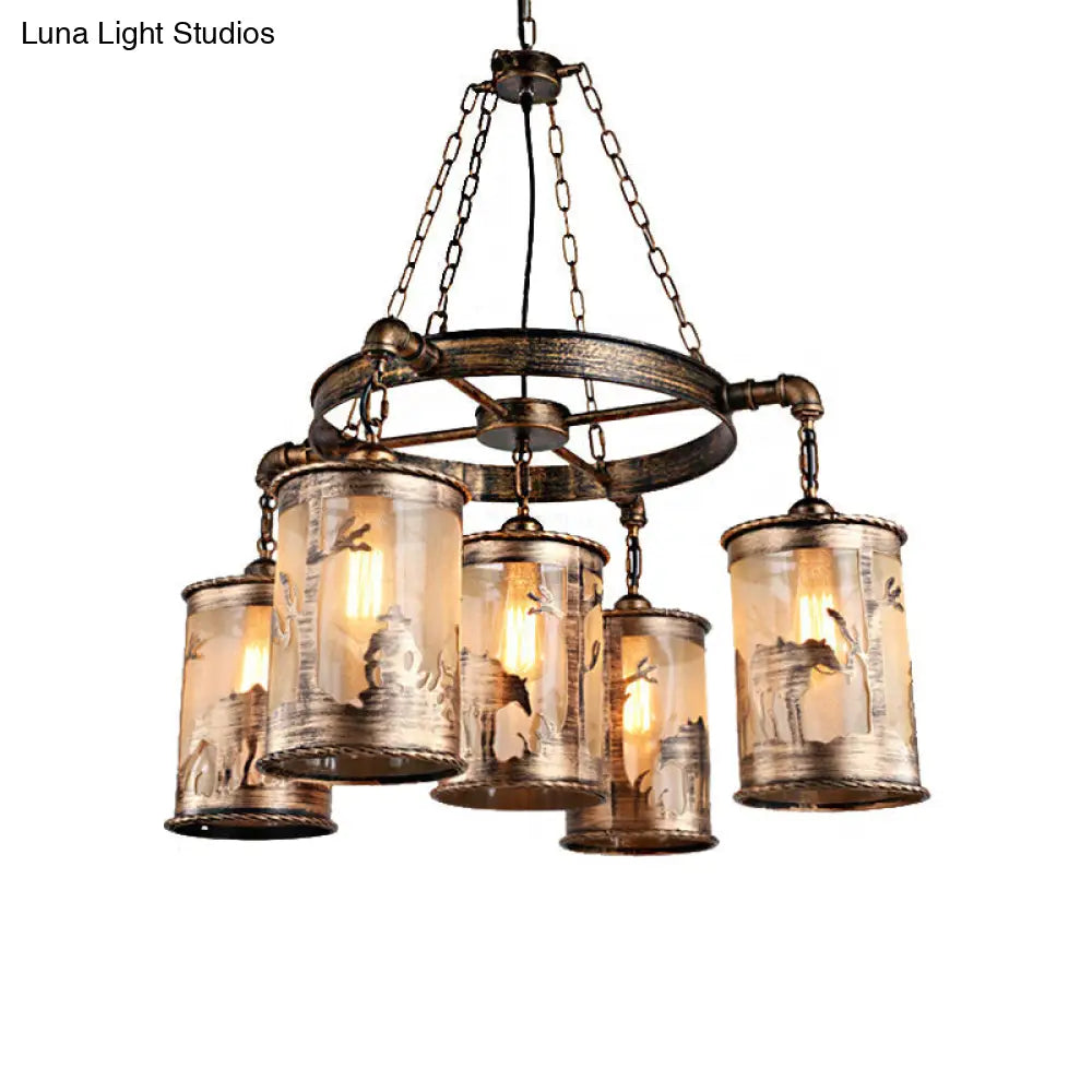Coastal Antique Bronze Chandelier Lamp - Metal & Fabric - 5/7 Lights - Living Room Hanging Light