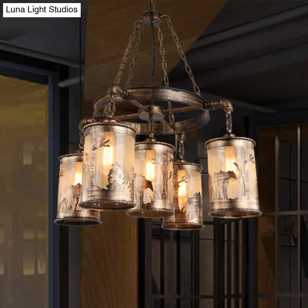 Coastal Antique Bronze Chandelier Lamp - Metal & Fabric - 5/7 Lights - Living Room Hanging Light