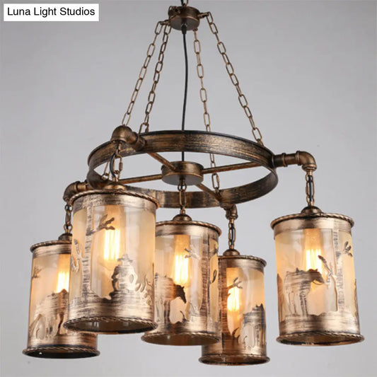 Coastal Antique Bronze Chandelier Lamp - Metal & Fabric - 5/7 Lights - Living Room Hanging Light