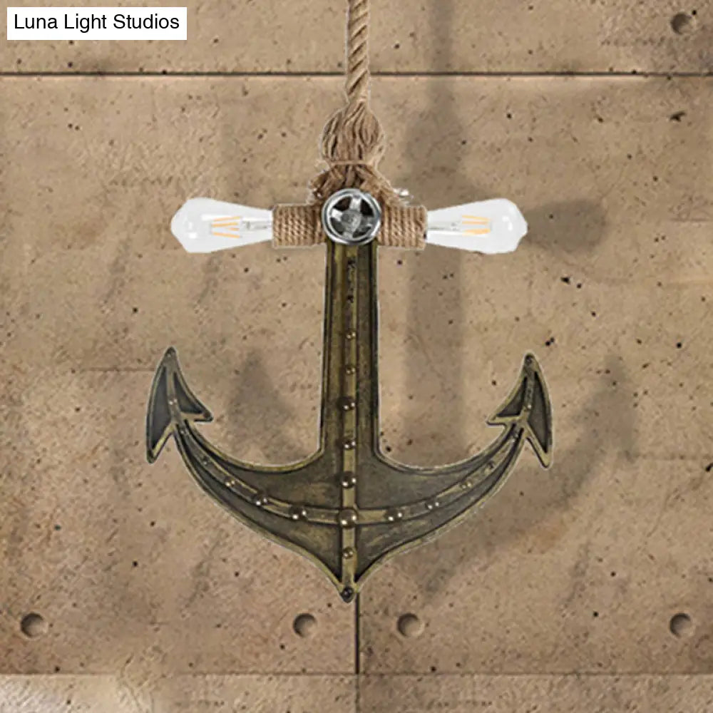 Coastal Antique Bronze/Silver Gray Rope Pendant Chandelier for Dining Room - 2-Light Exposed Bulb Fixture