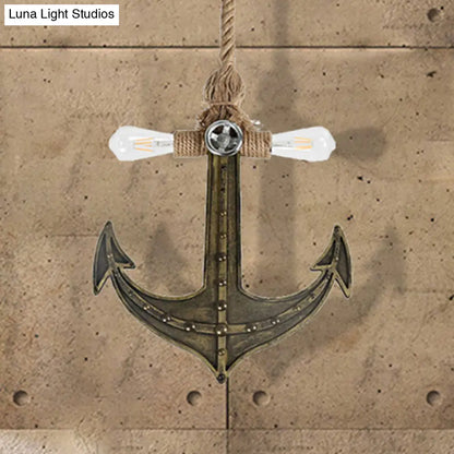 Coastal Antique Bronze/Silver Gray Rope Pendant Chandelier for Dining Room - 2-Light Exposed Bulb Fixture