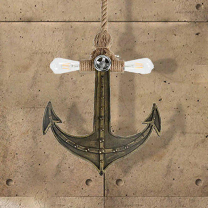 Coastal Antique Bronze/Silver Gray Rope Pendant Chandelier for Dining Room - 2-Light Exposed Bulb Fixture