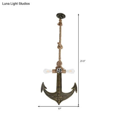 Coastal Antique Bronze/Silver Gray Rope Pendant Chandelier for Dining Room - 2-Light Exposed Bulb Fixture