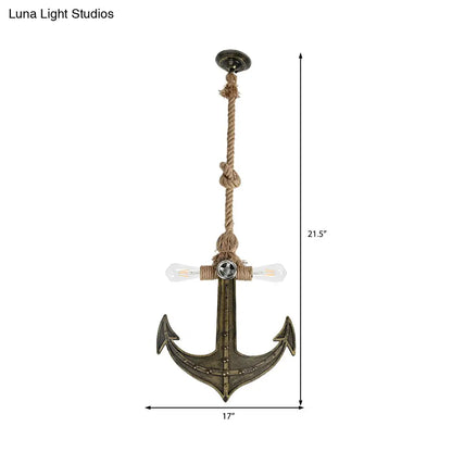 Coastal Antique Bronze/Silver Gray Rope Pendant Chandelier for Dining Room - 2-Light Exposed Bulb Fixture