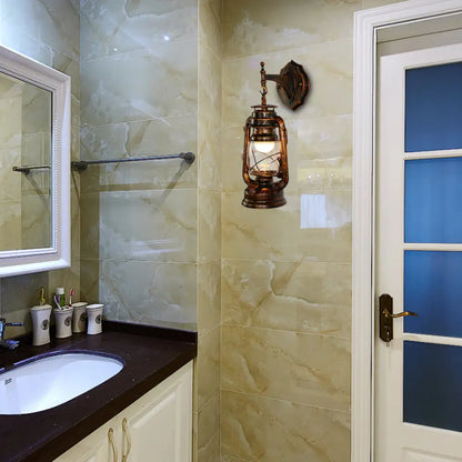 Aplique de pared antiguo costero de cobre con pantalla de cristal transparente