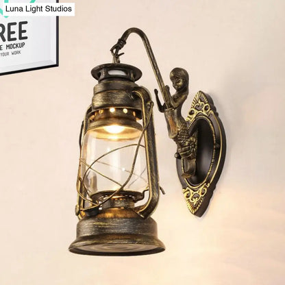Aplique de pared estilo costero con pantalla de farol - Aplique de cristal transparente en negro/latón antiguo/cobre envejecido con sirena