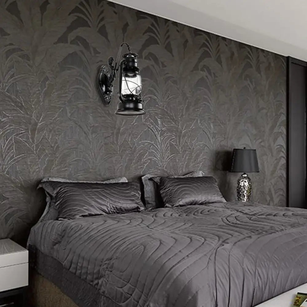 Aplique de pared estilo costero con pantalla de farol - Aplique de cristal transparente en negro/latón antiguo/cobre envejecido con sirena