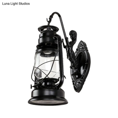 Aplique de pared estilo costero con pantalla de farol - Aplique de cristal transparente en negro/latón antiguo/cobre envejecido con sirena